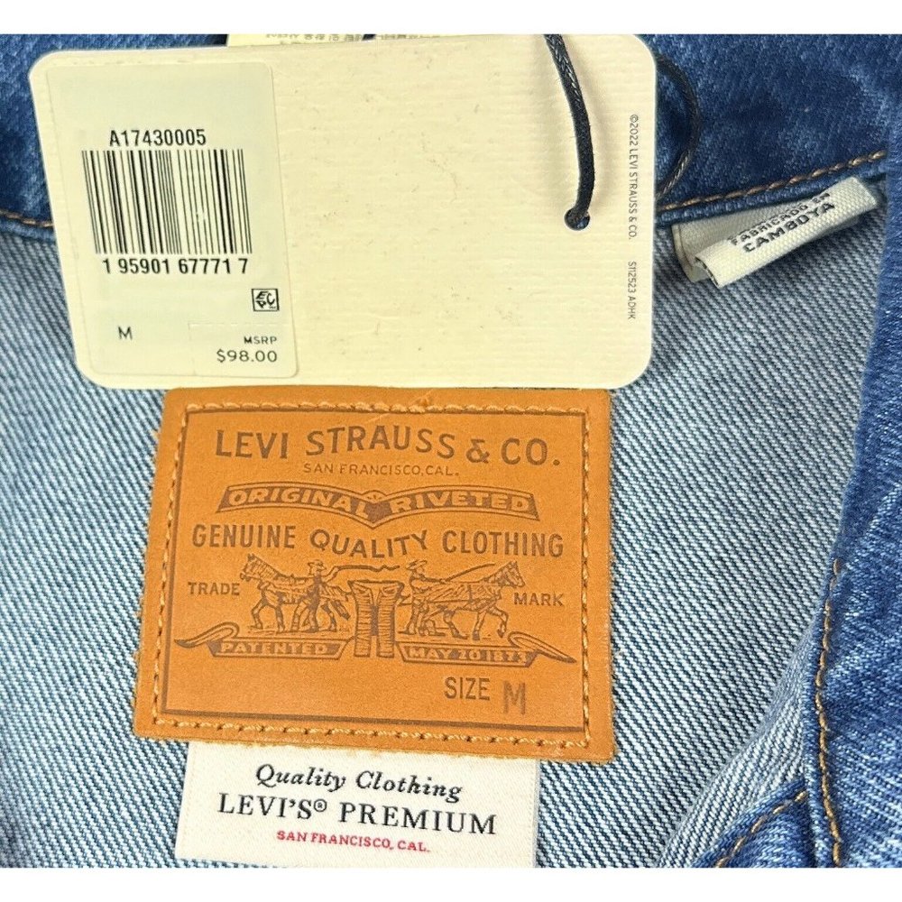 Levis Premium 90s Trucker Womens Dark Blue Jean Denim Jacket Distressed Retro - Picture 4 of 12